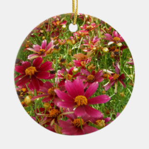 Daisy av ljusa Shock rosa och Gulter Julgransprydnad Keramik
