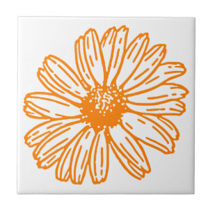 Daisy av orange - färglöst utskrift, Blommönster a Kakelplatta
