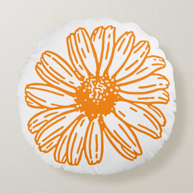 Daisy av orange - färglöst utskrift, Blommönster a Rund Kudde (Framsidan)