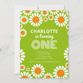 Daisy av Retro Grönt och Orange första födelsedag Inbjudningar