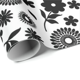 Daisy av svart och vit Blommigt, sömlösa Mönster Presentpapper