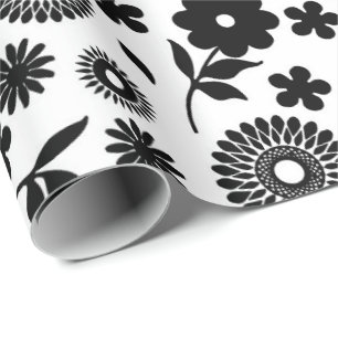 Daisy av svart och vit Blommigt, sömlösa Mönster Presentpapper