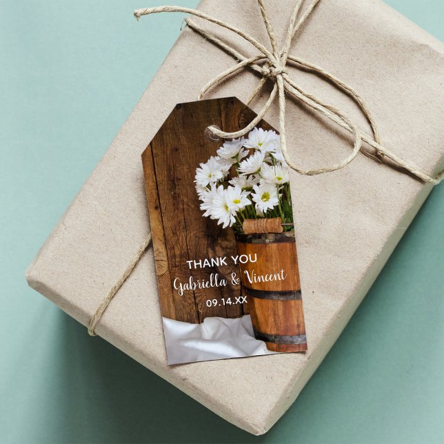 Daisy av trähakar Barn Wedding Favor-Märkre Presentetikett (Skapare uppladdad)
