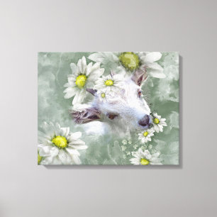 Daisy Baby Goat Watercolor Porträtt 2 Canvastryck