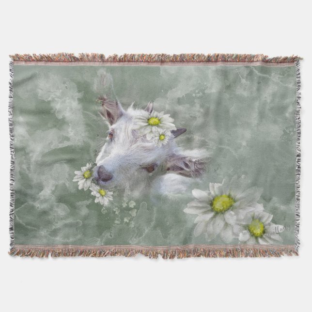 Daisy Baby Goat Watercolor Porträtt Filt (Framsidan)