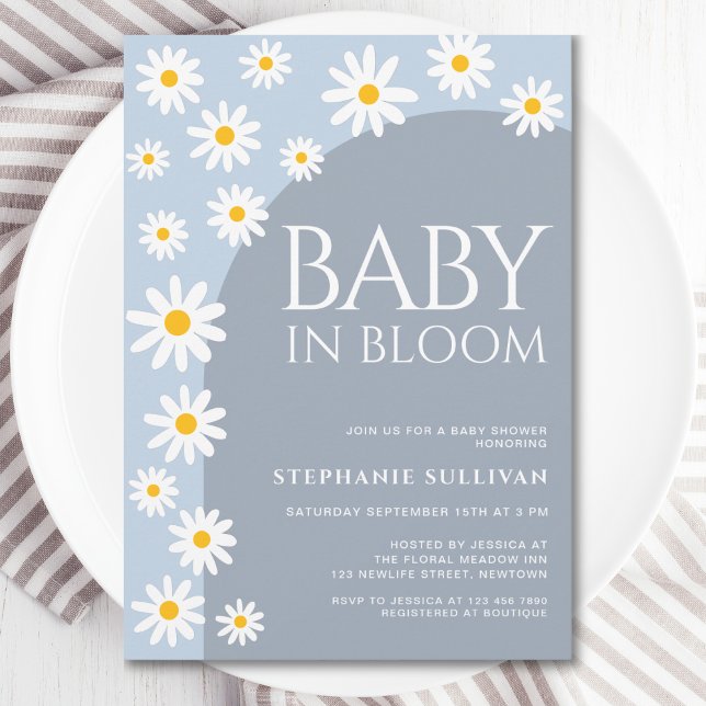 Daisy Baby i Blom Boho Blue Baby Shower Inbjudningar (Skapare uppladdad)