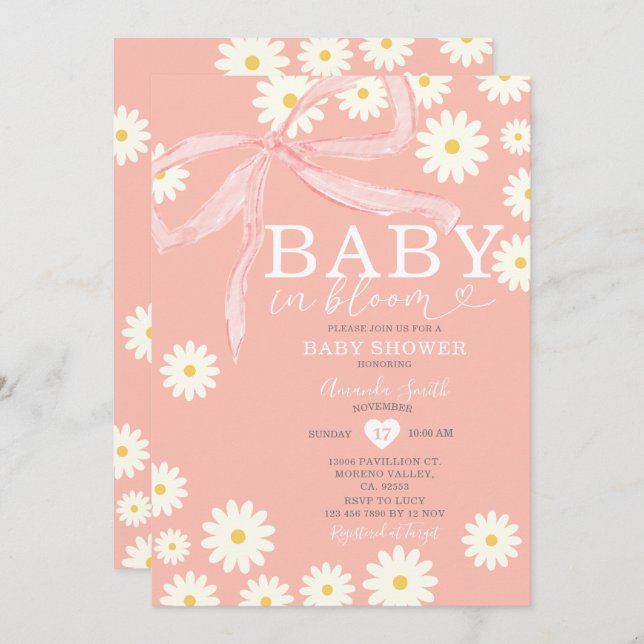 Daisy Baby i Bloom Baby Shower Inbjudningar (Fram/baksida)