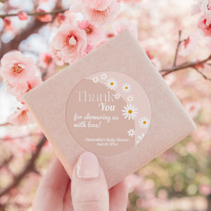 Daisy Baby i bloom Boho Girl Baby Shower Tack Runt Klistermärke