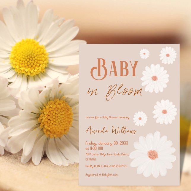 Daisy Baby i Bloom  Rosa Blommigt Baby Shower Inbjudningar (Skapare uppladdad)