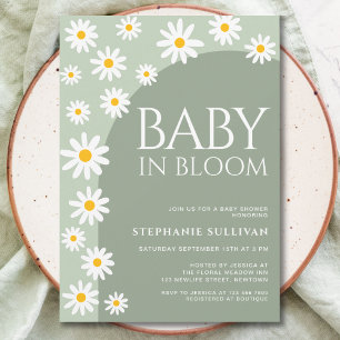 Daisy Baby I Knopp Blommande Boho Grön Bebis Showe Inbjudningar