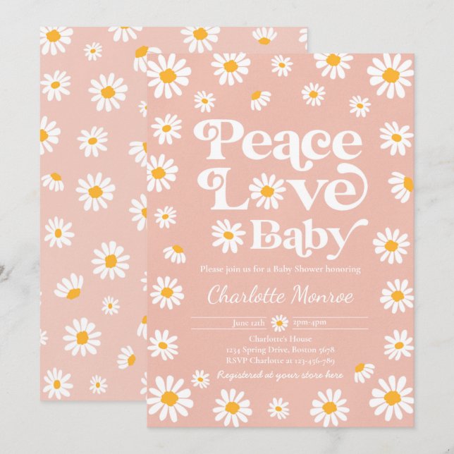 Daisy Baby Shower Bohemian Peace Kärlek Baby Showe Inbjudningar (Fram/baksida)