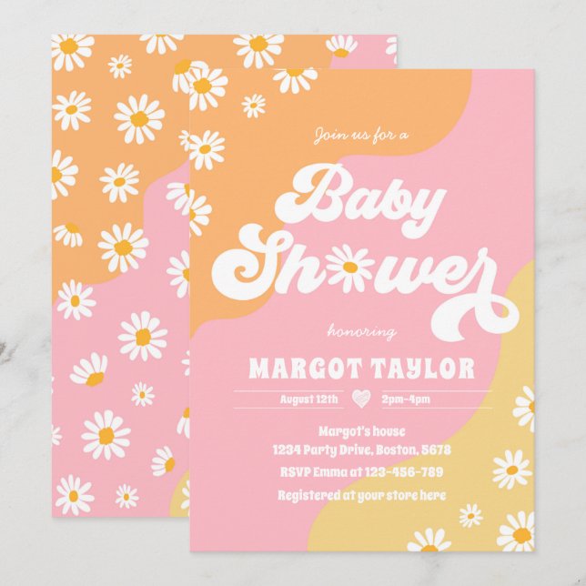 Daisy Baby Shower Boho Hippy Vibes Baby Shower Inbjudningar (Fram/baksida)