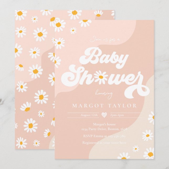 Daisy Baby Shower Boho Hippy Vibes Baby Shower Inbjudningar (Fram/baksida)