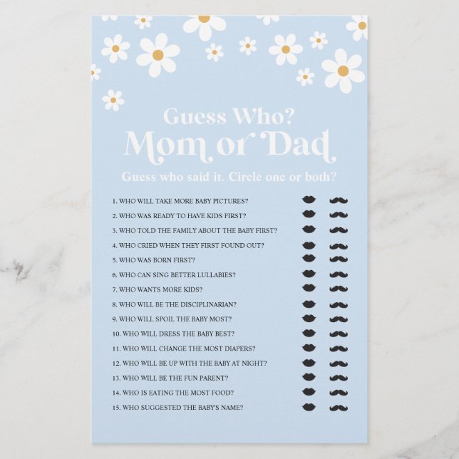 Daisy Baby Shower gissar vem som vinner flygblad (Framsidan)