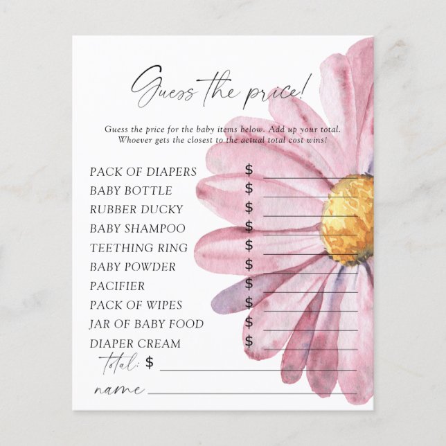 Daisy baby shower  - Guess the price Game (Framsida)