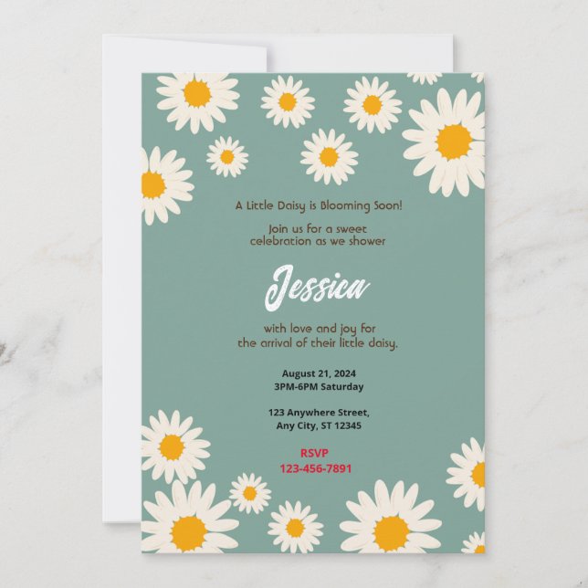 Daisy Baby Shower Inbjudningar (Framsida)