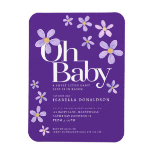 Daisy babydusch och inbjudningar till baby lila magnet