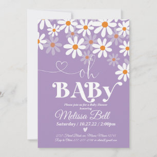 Daisy Babyduschinbjudan Purpl Boho Retro Dais Inbjudningar