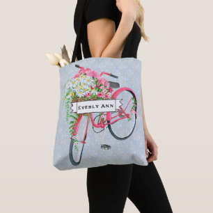 Daisy Basket Retro Rosa Bicycle Mönster Tygkasse