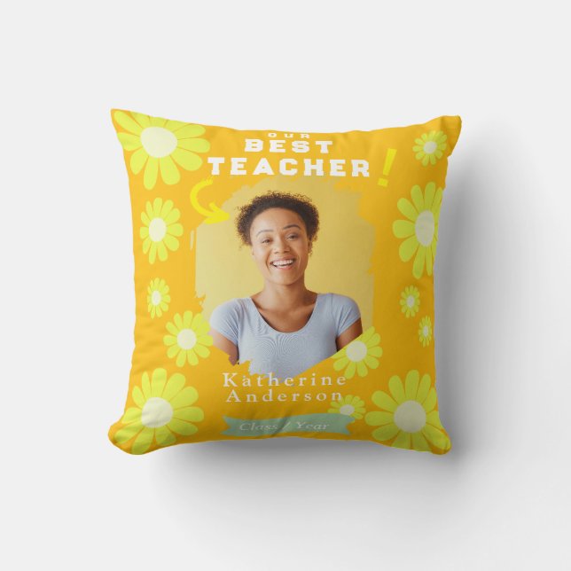 Daisy Bästa Lärare Foto Gul Orange Kudde (Framsida)