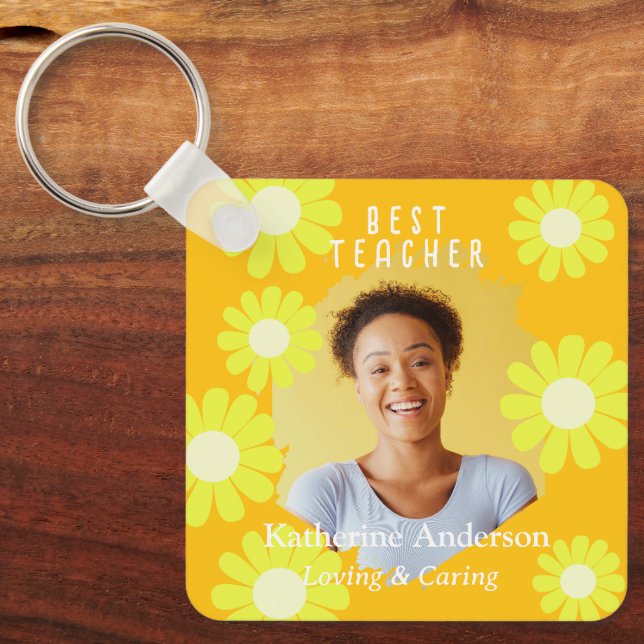 Daisy bästa lärare foto gul orange nyckelring (Framsida)