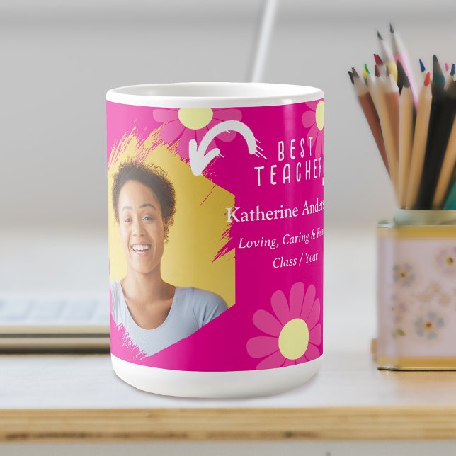 Daisy bästa lärare foto röd kaffemugg (Daisy best Teacher Red Coffee Mug.)