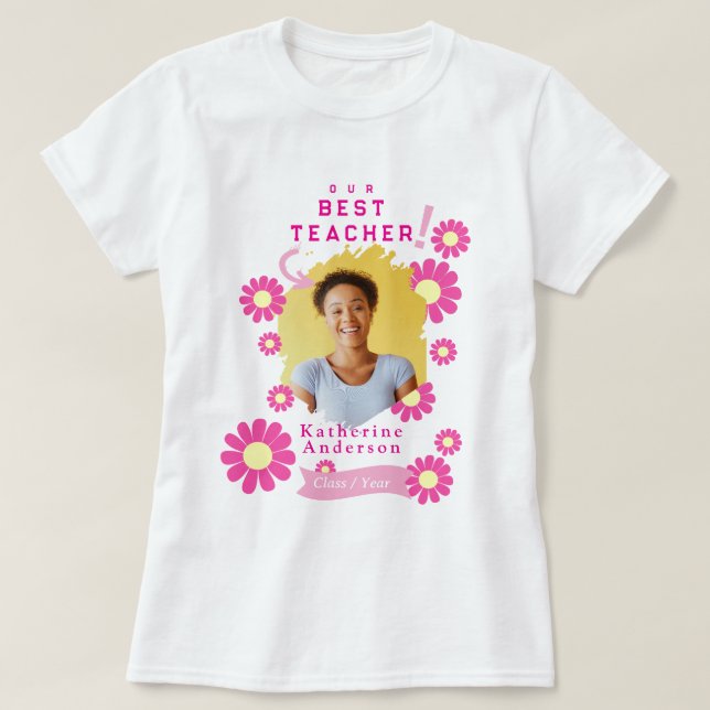 Daisy Bästa Läraren Foto Vitt T Shirt (Design framsida)