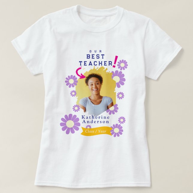 Daisy Bästa Läraren Foto Vitt T Shirt (Design framsida)