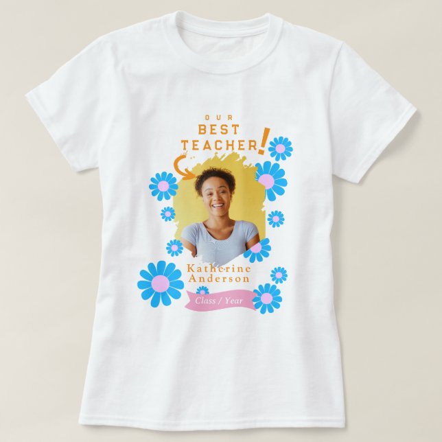 Daisy Bästa Läraren Foto Vitt T Shirt (Design framsida)