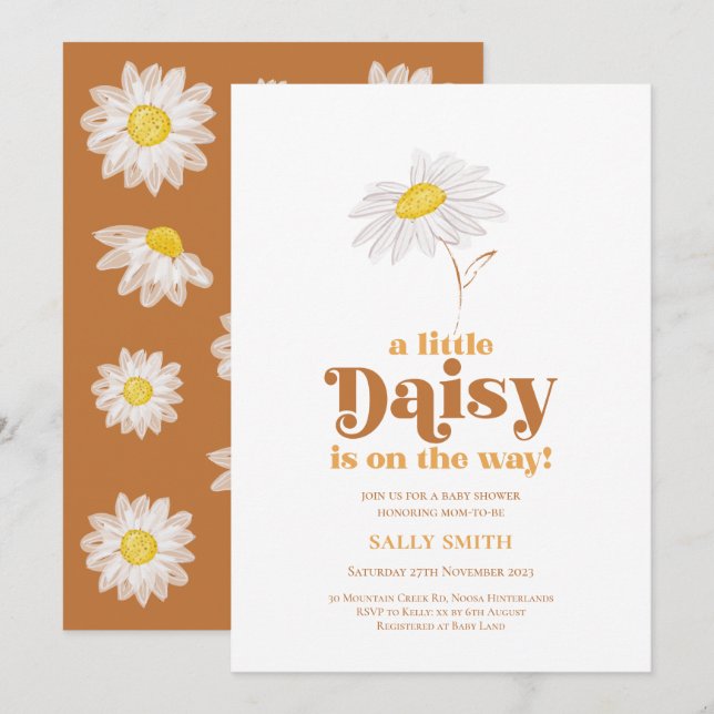 Daisy Bebis Shower Inbjudningar (Fram/baksida)