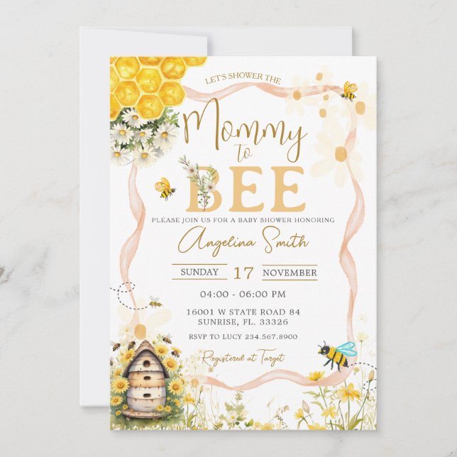 Daisy Bee Garden Baby Shower Mamma till bi Inbjudningar (Framsida)