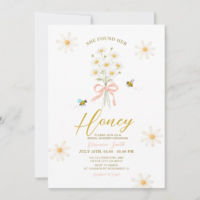 Daisy Bee Hon Fann Sin Honung Bröllopsfest Inbjudningar (Framsida)