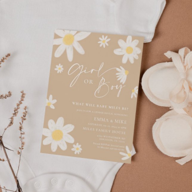 Daisy Beige Girl eller Boy Gender Reveal Inbjudningar (Skapare uppladdad)