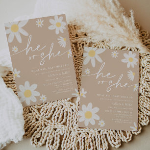 Daisy Beige Han eller hon Gender Reveal bjudan Inbjudningar