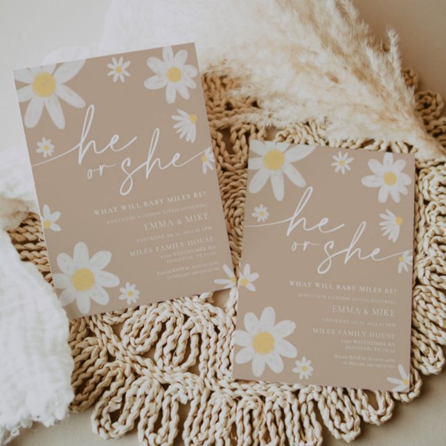 Daisy Beige Han eller hon Gender Reveal bjudan Inbjudningar (Skapare uppladdad)