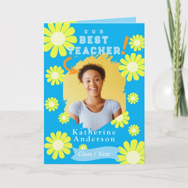 Daisy Best Teacher Photo Blue Kort (Framsida)