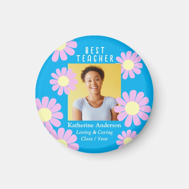 Daisy Best Teacher Photo Blue Magnet (Framsidan)