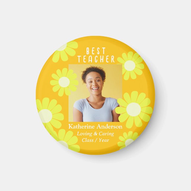 Daisy Best Teacher Photo Gult Orange Magnet (Framsidan)