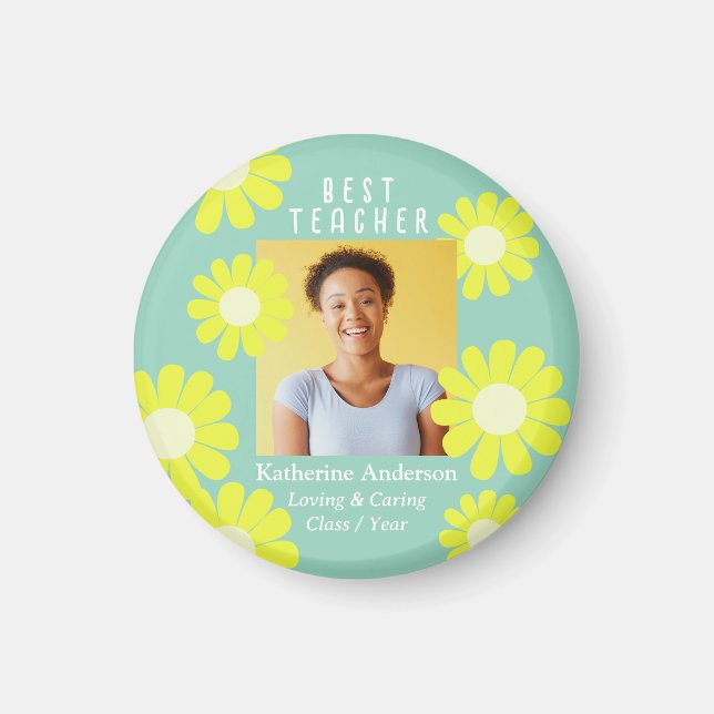 Daisy Best Teacher Photo Light Teal Magnet (Framsidan)