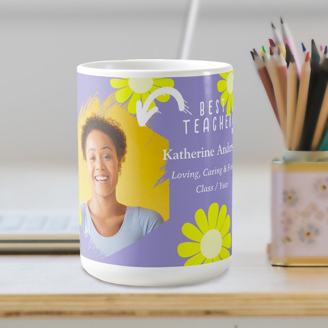 Daisy Best Teacher Photo Lilac Kaffemugg (Daisy Best Teacher Lilac Coffee Mug.)