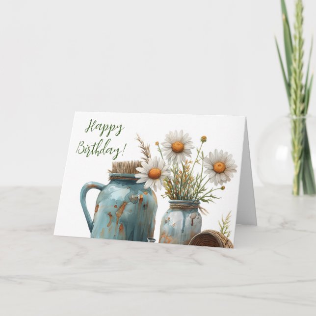 Daisy Birthday Card Rustic Lycklig BDay Hälsning Tack Kort (Framsida)