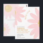 Daisy Birthday Party Bohmian Wild One 1st Birthday Vykort<br><div class="desc">This design features an illustrated daisy,  combining pastel colors with modern typography. All text on this birthday invitation is editable. Find matching items in my shop.</div>