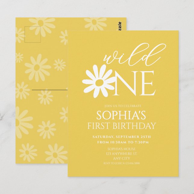 Daisy Birthday Party Bohmian Wild One 1st Birthday Vykort (Fram/baksida)