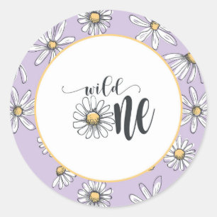 Daisy Birthday Sticker - Vild 1 - Lila Runt Klistermärke