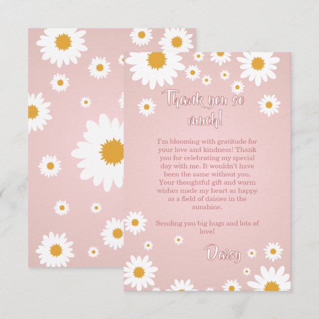 Daisy Birthday Thank You Card Tack Kort (Fram/baksida)