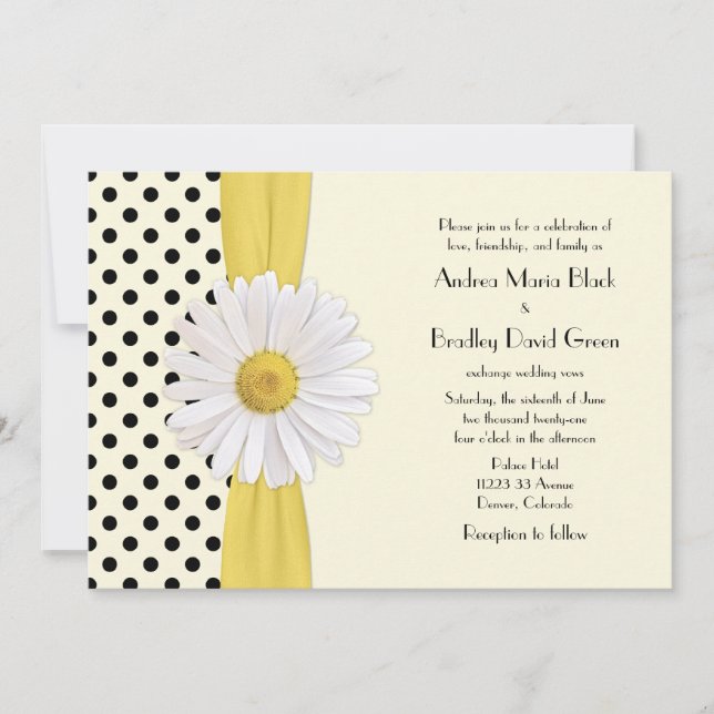Daisy Black and Ivory Polka Dot Wedding bjudande Inbjudningar (Framsida)