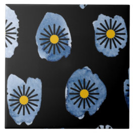 Daisy Black Ceramic Tile Kakelplatta