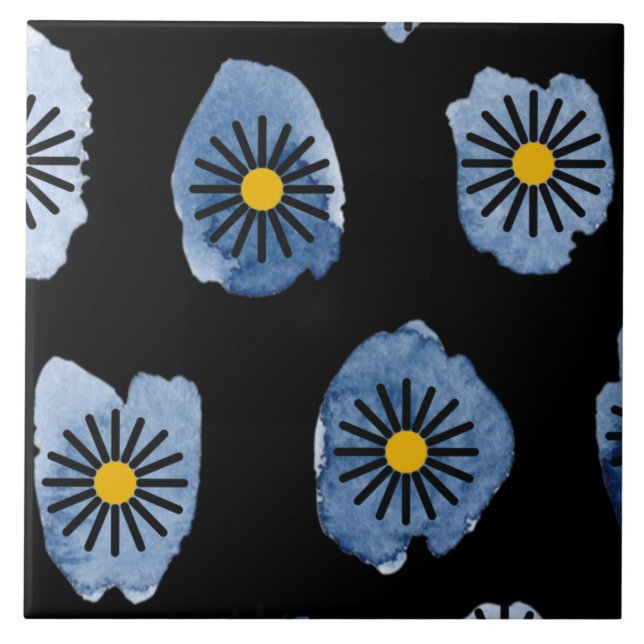 Daisy Black Ceramic Tile Kakelplatta (Framsidan)
