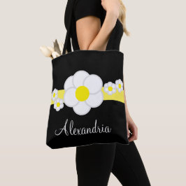 Daisy Black White Gult Rand Tygkasse