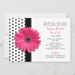 Daisy Black White Polka Dot Sweet 16-inbjudan Inbjudningar